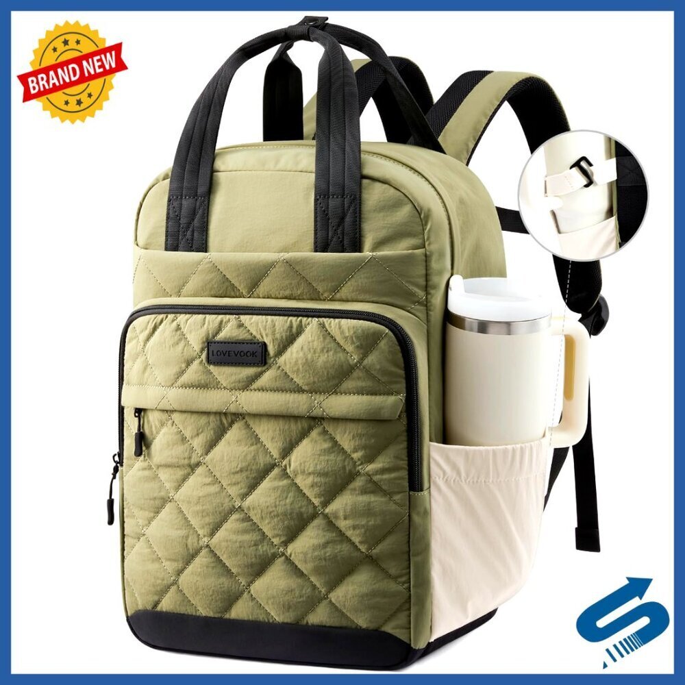 Quilted Laptop Backpack Large Capacity Travel Work Bag Personal Item